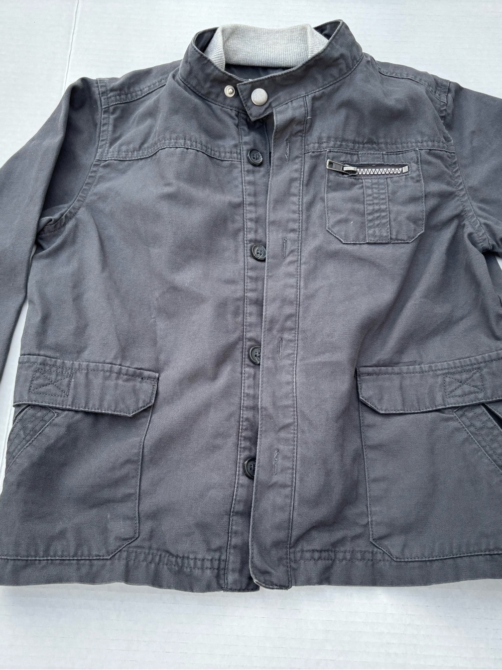 Kids Casual Stand-Collar Raincoat in Dark Gray